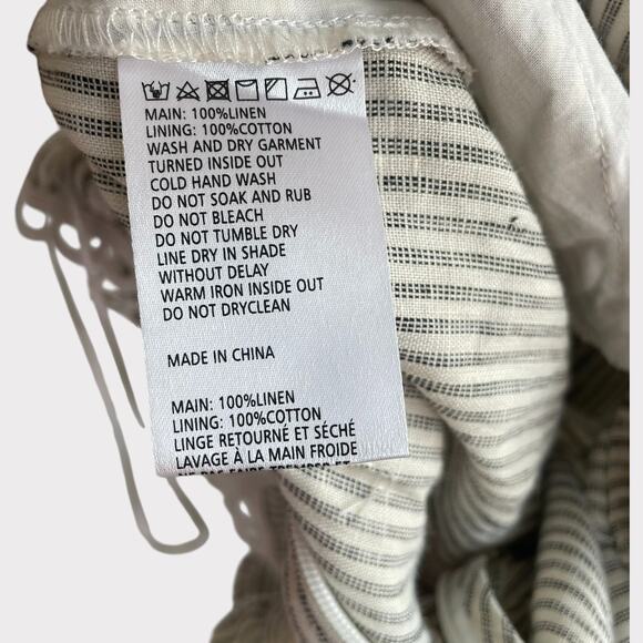 Stevie May Elm Pantsuit 100% Linen Wide Leg Jumpsuit Pin Stripe Eyelet Trim L - Picture 10 of 11